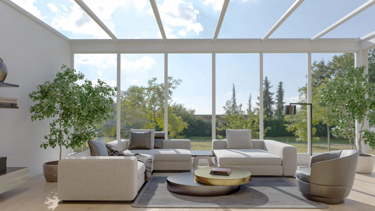 Teras Rumah Panjang Tertutup dengan Kaca (Sunroom Style)